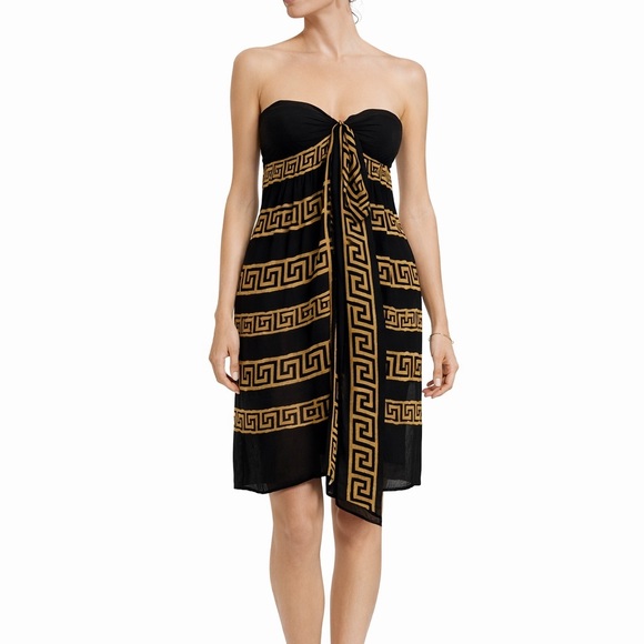 Temperley London Dresses & Skirts - Temperley London Black and Gold Grecian Strapless Dress with Halter Tie